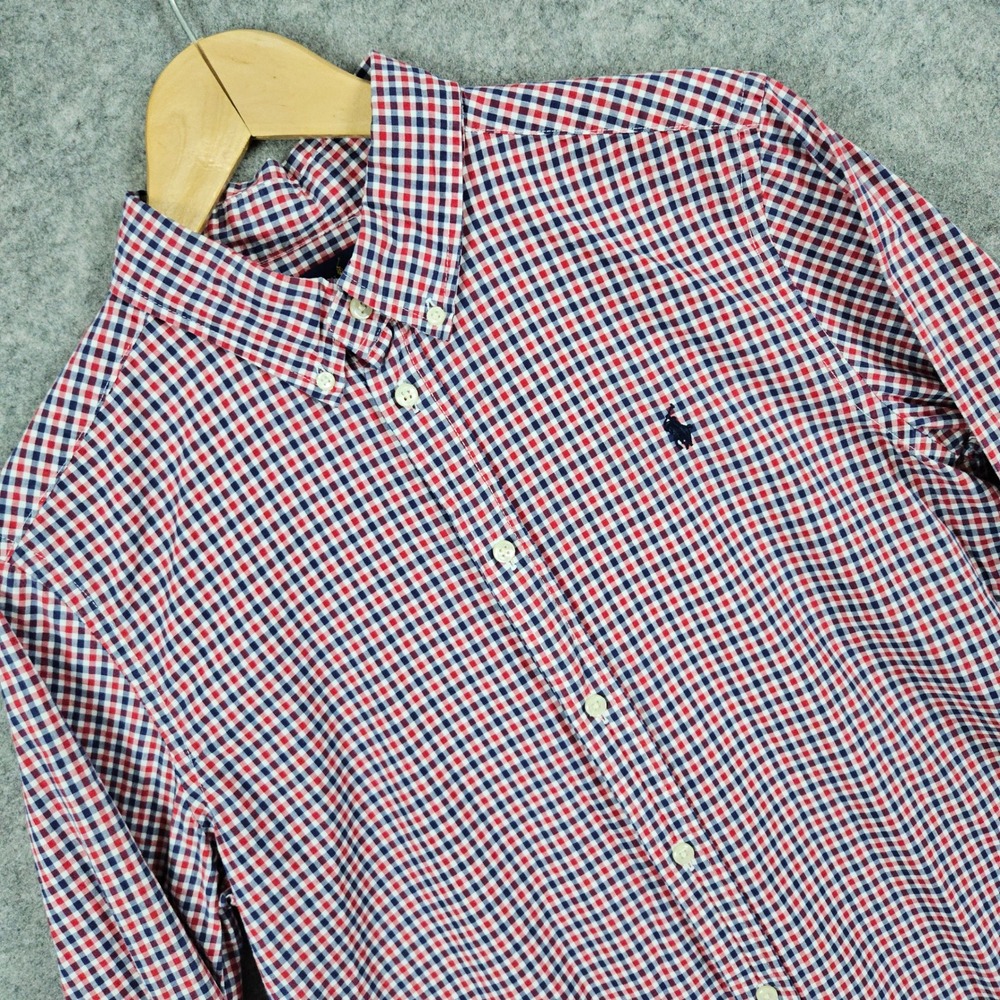 Ralph Lauren Boys Gingham Button Down Shirt Red Blue White‎ Plaid Size XL 18-20